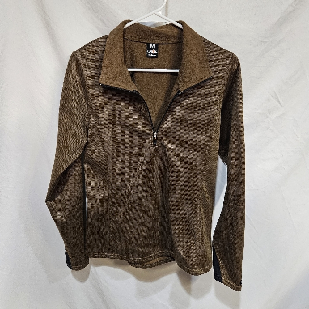 KERRITS Women’s Size Medium Equestrian 1/4 Zip Pullover Top Brown Riding Horse